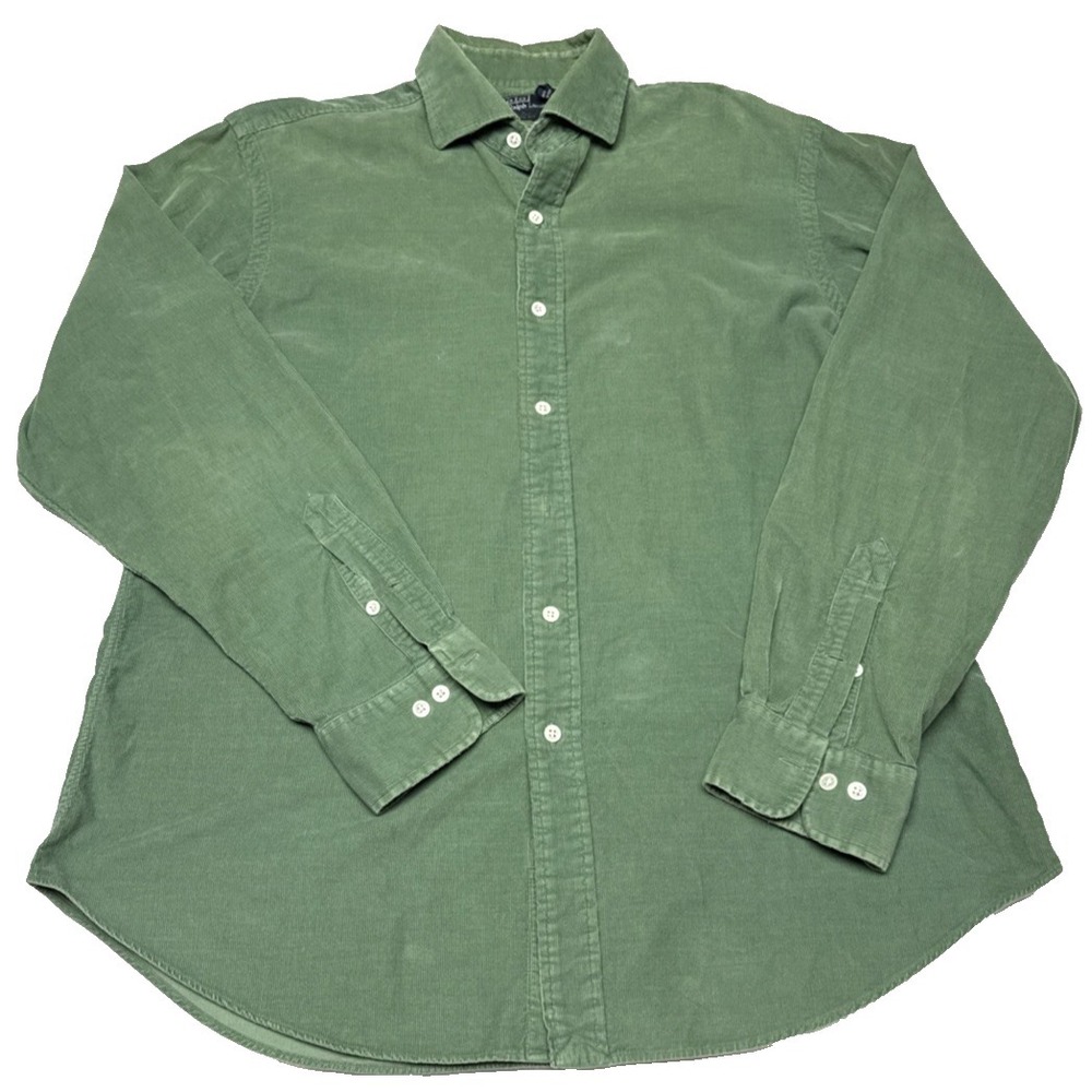 Polo Ralph Lauren Shirt Mens L/16.5 Green Regent Classic Fit Corduroy Button Up